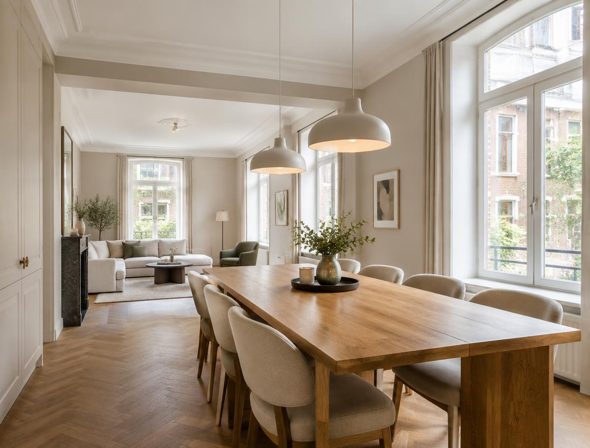 Salle à manger lumineuse d’une maison belge